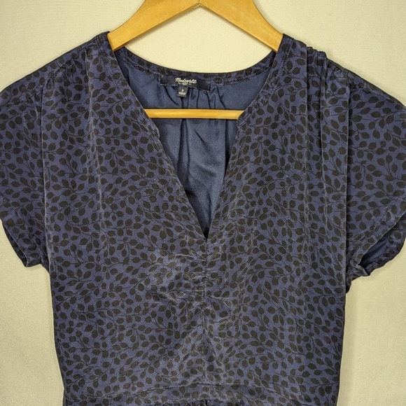 Madewell Blue and Black Leaf Print Dress Size 2 - Picture 10 of 12